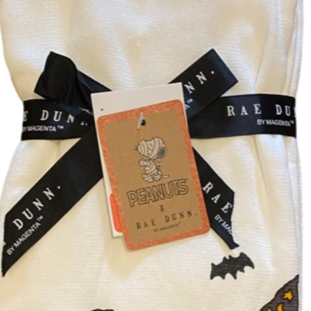 Rae Dunn Peanuts Halloween Kitchen Towels Snoopy HAPPINESS IS TREATS!